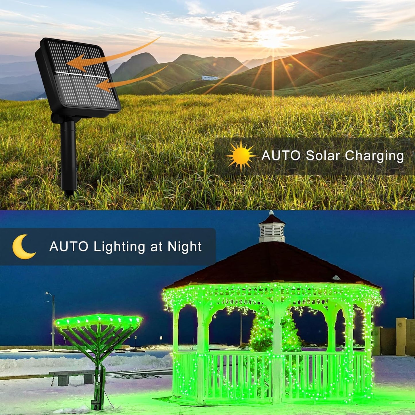 Solar String Lights for Outside, 39Ft 100 LED Solar String Lights Outdoor with 8 Modes，Solar Lights for Outside Waterproof for Yard, Fence,Balcony, Party,Christmas Tree Decorations (Green)