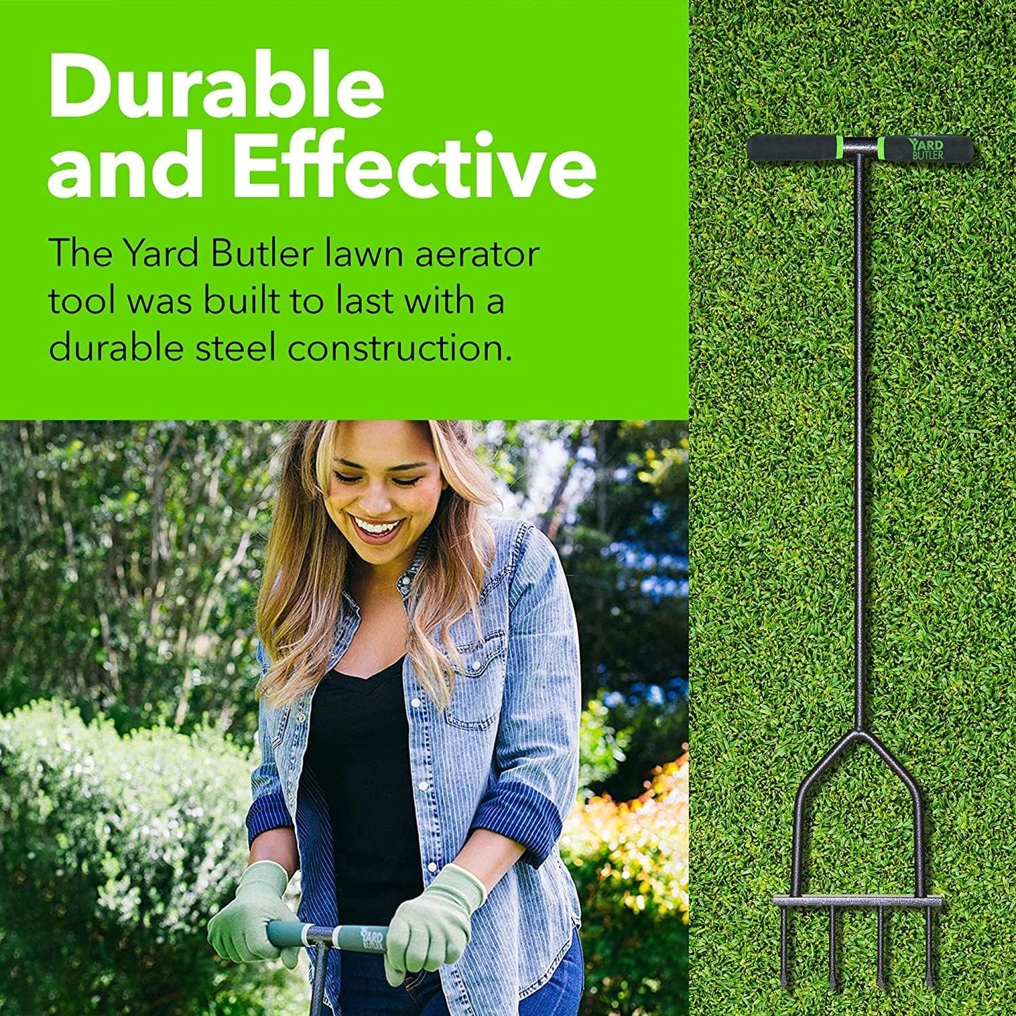 Yard Butler Aerators - Durable for Easy Lawn Care & Healthy Growth - Prevent Lawn Damage by Breaking Up Compaction - Ergonomic Gardening Tool, Spike Aerator