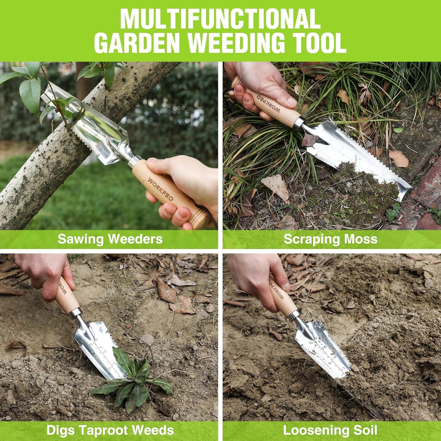 WORKPRO Garden Trowel with Wood Handle, Stainless Steel Narrow Hand Shovel, Multi- Use Flat Garden Trowel for Planting, Weeding, Transplanting, Digging, Small Weeding Knife for Gardening