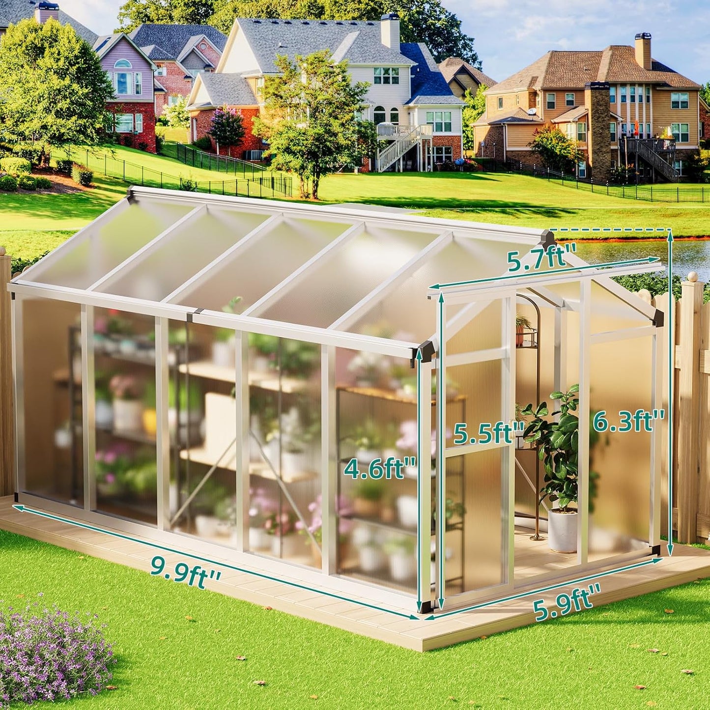6x10 FT Greenhouse for Outdoors, Large Aluminum Greenhouses with Roof Vent and Quick Setup Structure, Greenhouse Heavy Duty with PC Panels, Walk-in Green Houses for Winter Garden,Backyard,Patio,Lawn