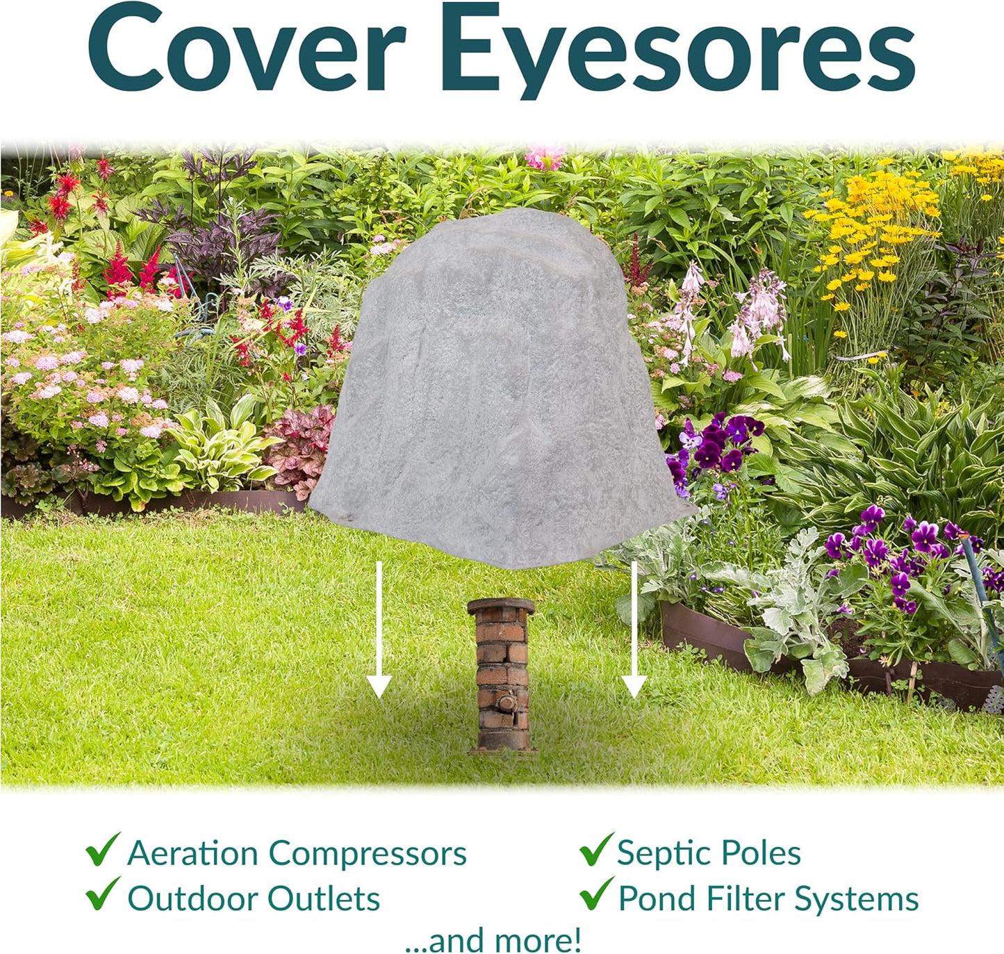 Sunnydaze Gray Decorative Landscape Rock Sculpture - Polyresin Well Cover, Septic Tank Artificial Stone - Set of 2 with Stakes