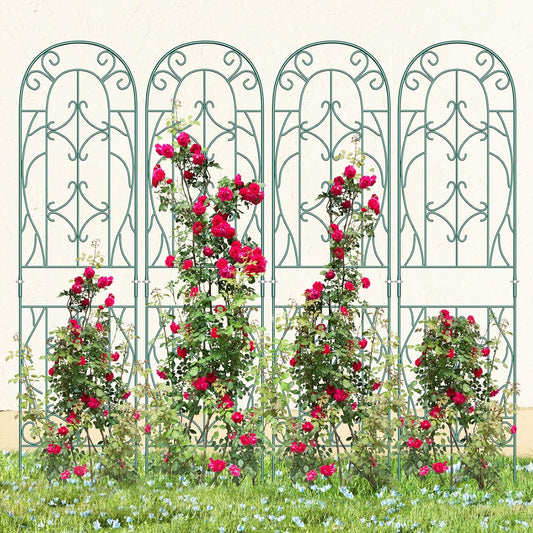 4 Pack 59x16in Metal Garden Trellis for Climbing Plants,Green Large Trellis for Climbing Plants Outdoor, Roses, Vegetables Vines Flowers Support, Large Decorative Outdoor Trellis