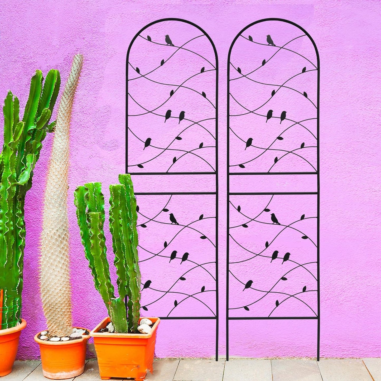 4 Pack Metal Garden Trellis 71" Tall Outdoor Climbing Plant Support for Roses, Flowers, Rustproof Durable Black Galvanized Tube, Lawn Garden Fence Decor Screen (4, Black birds-71 H)