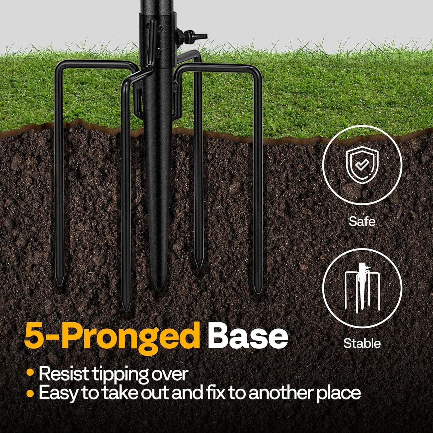 VIVOHOME Oval Polyresin Bird Bath Bowl with Metal Stake, 29 Inch Height Outdoor Freestanding Birdfeeder, Capacity 1.3 Gallons, 5-Pronged Base, Gray