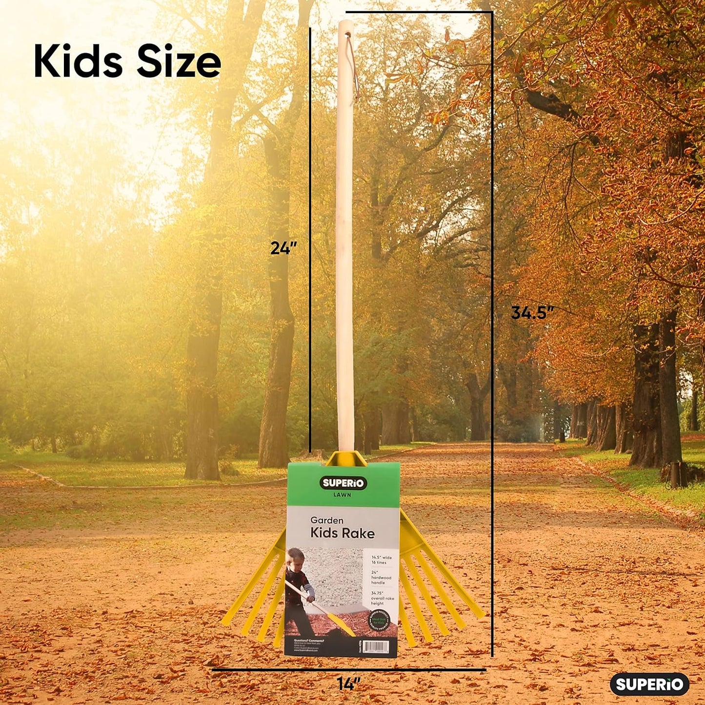 Superio Kids Garden Rakes, 2 Pack, Rakes with Wooden Handle, Plastic Head, 34" (Yellow)