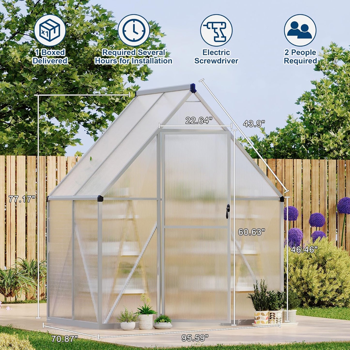 6'X4' Aluminum-Framed Polycarbonate Greenhouse, Heavy Duty Polycarbonate Greenhouse with Quick Setup Structure and Roof Vent, Large Enhanced Aluminum Greenhouses Kit for Outdoors