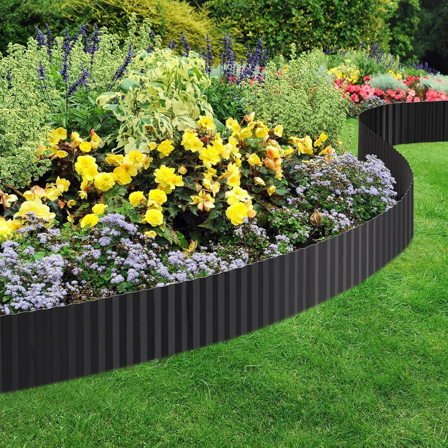 Corrugated Metal Garden Edging, 6"×40Ft Durable Metal Landscape Edging, Modern Corrugated Design for DIY Flower Beds and Landscaping Borders(Black)