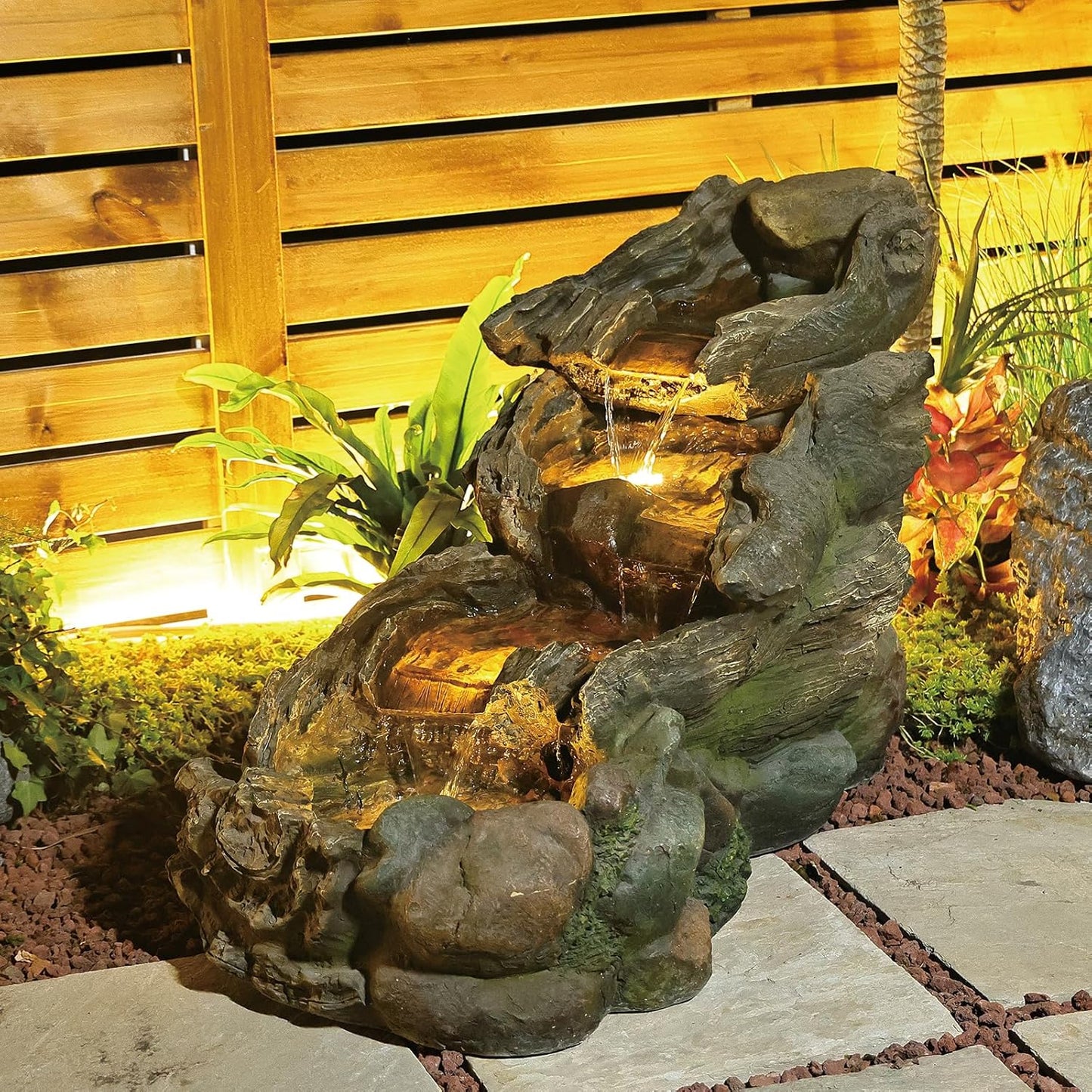 42.1 Inches Garden Outdoor Water Fountain - Mutiply Tiered Cascading Fountains Outdoor Decor with LED Lights and Pumps for Garden, Patio, Porch, Backyard, Deck, Pond and Home Art Decor