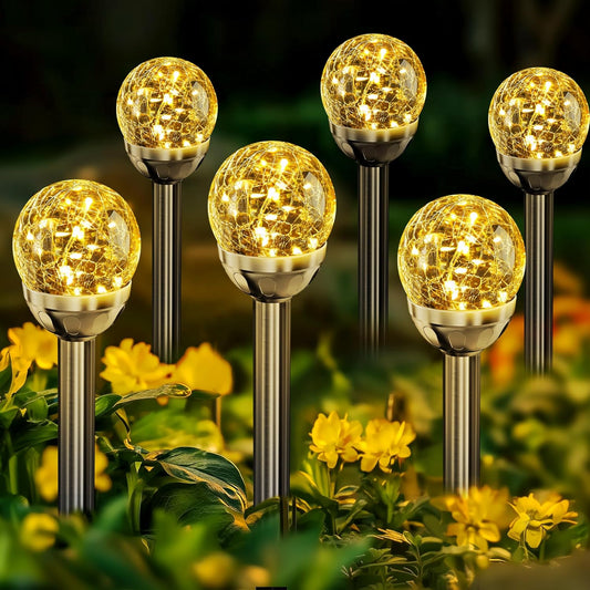 SOLPEX Solar Garden Lights String, 6 Pack Outdoor Christmas Decoration Warm White Solar Powered Cracked Glass Ball Lights, Waterproof for Patio Decoration