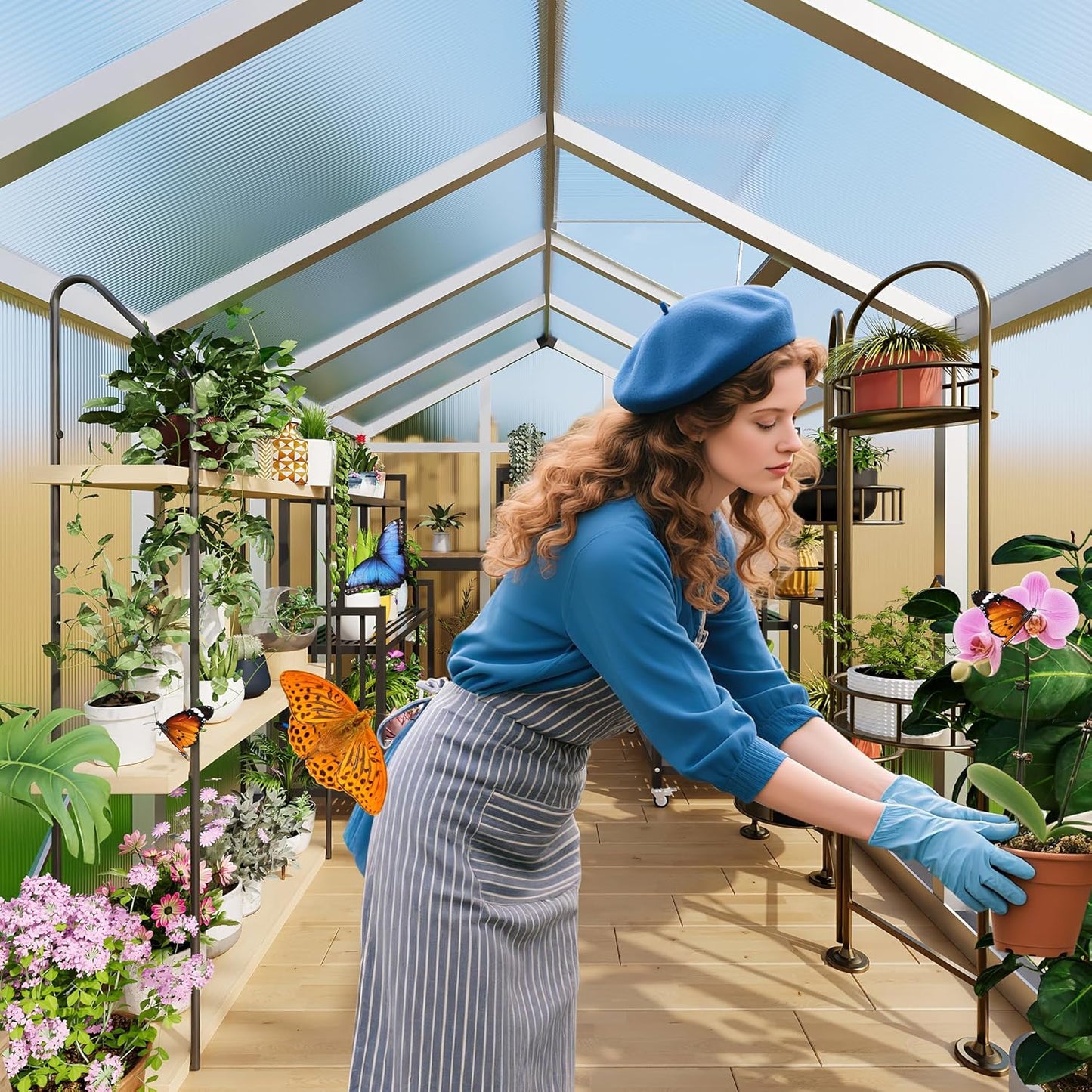 6x10 FT Greenhouse for Outdoors, Polycarbonate Flower Greenhouse with Roof Vent, Push-Pull Lockable Door, Aluminum Walk-in Greenhouses for Outside Garden Backyard, Patio, Lawn, Silver