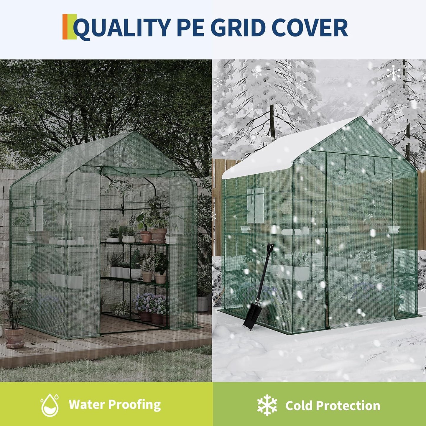 Greenhouse, 57 x 57 x 76'' Greenhouses for Outdoors, Durable Green House Kit with Window, Thicken PE Cover, 3 Tiers 12 Shelves, Portalbe Walk in Green Houses for Indoor Backyard Outside