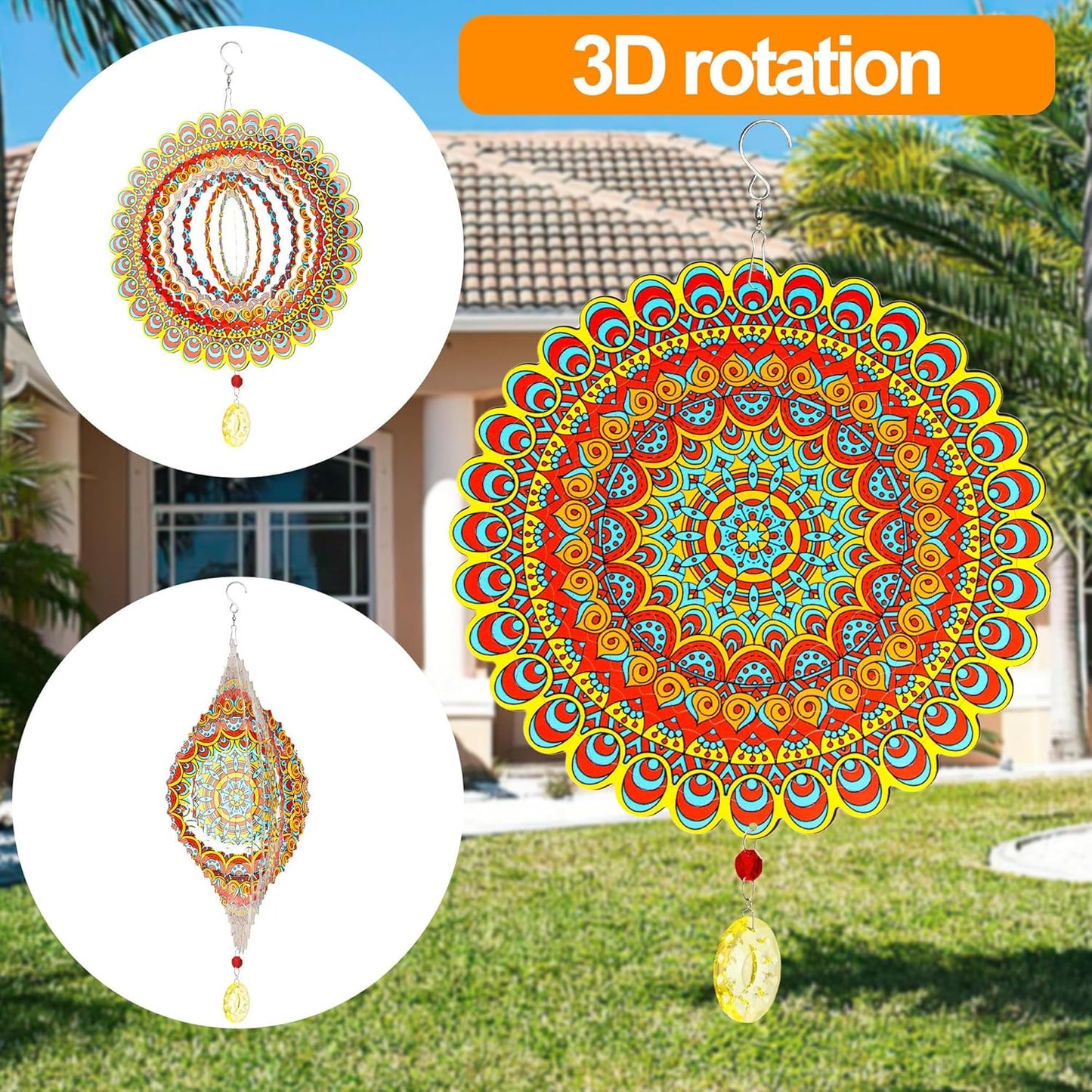 Wind Spinner, Hanging Wind Sculptures,Wind Spinners for Yard and Garden Decor,Yard Decorations Outdoor,Hanging Art Ornaments for Garden Yard Balcony Decor (Mandela Color)