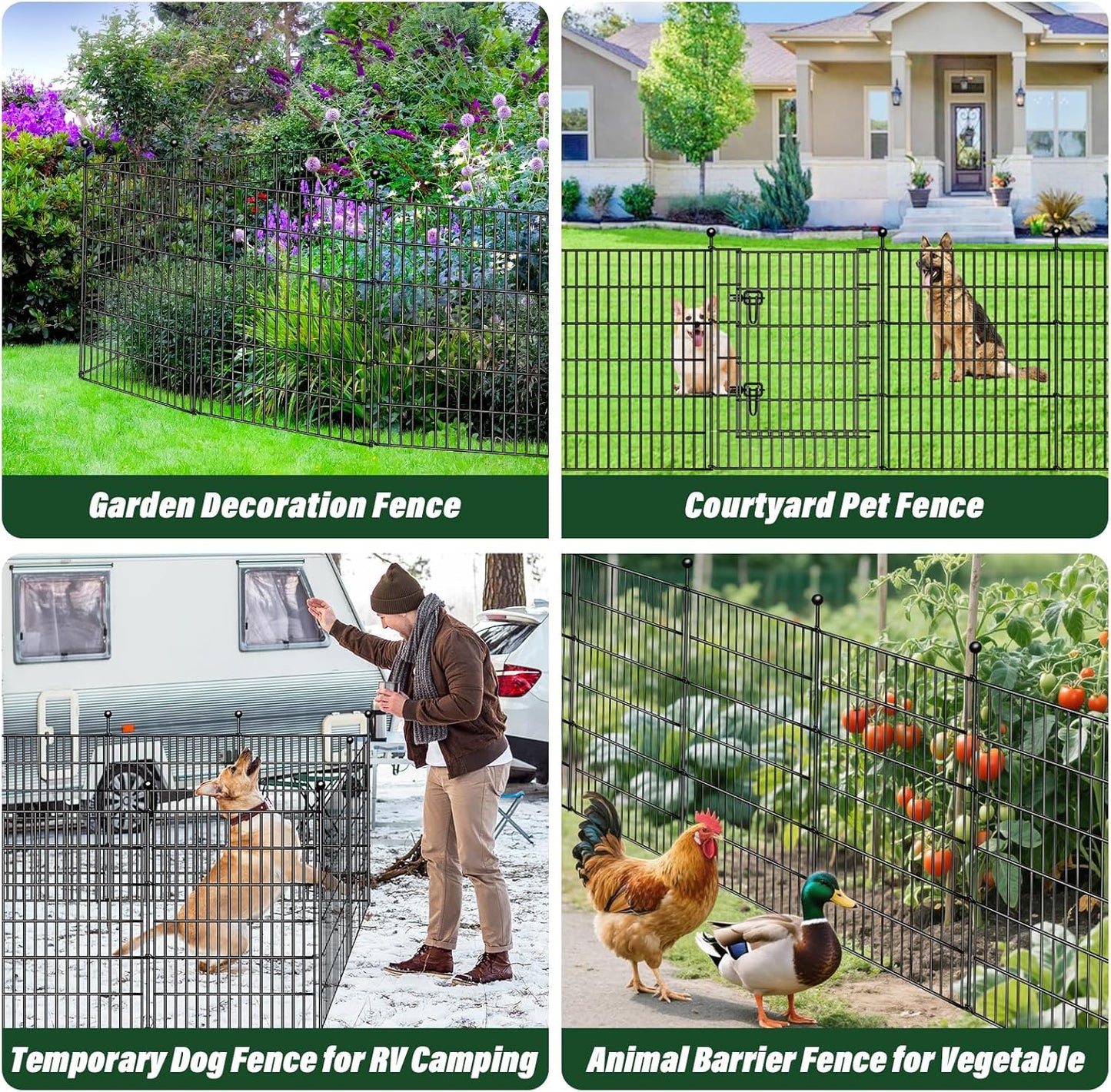 16 Panels Decorative Garden Fence, 32in(H) X 34.7ft(L) No Dig Animal Barrier Fencing, Rustproof Metal Garden Fence Panels with Gate, Dog Fence Outdoor for Yard