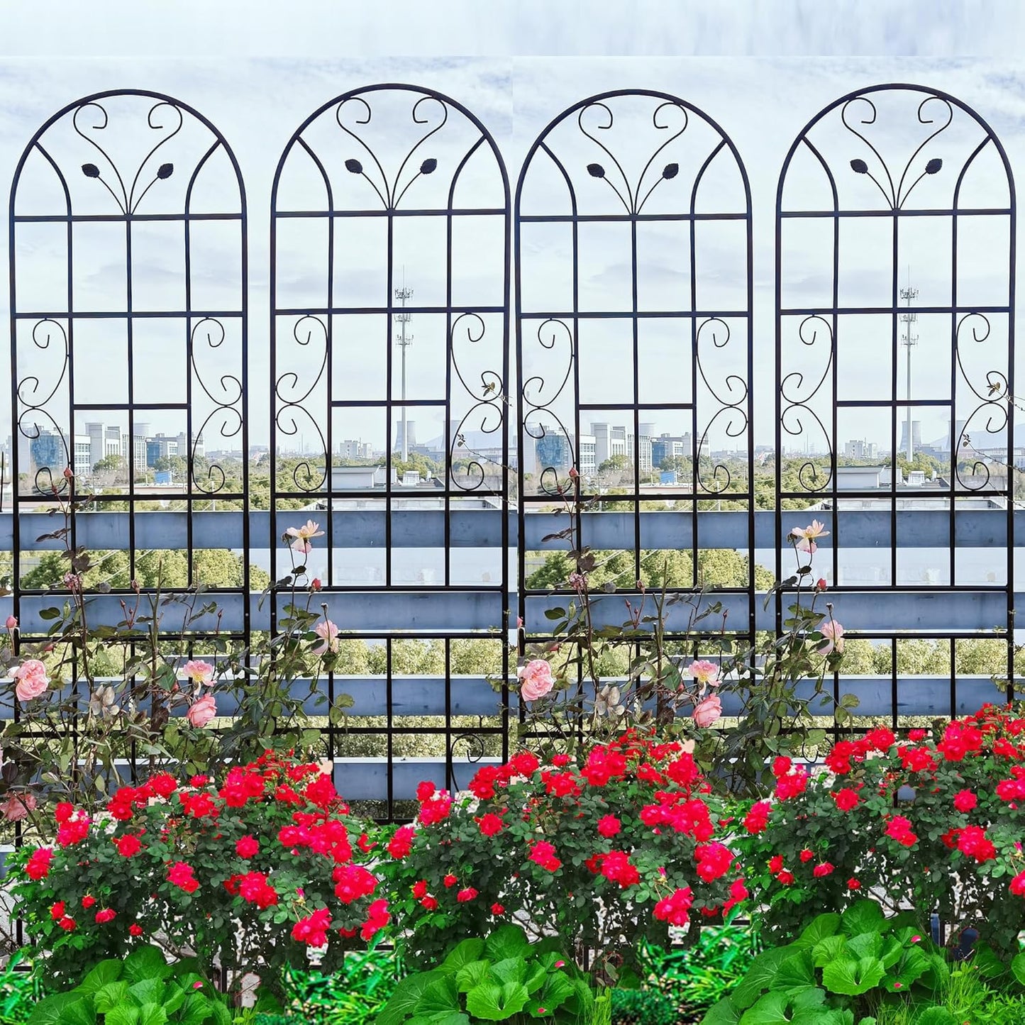 6 Pack Metal Garden Trellis 86.7" Tall Outdoor Climbing Plant Support for Roses, Flowers, Rustproof Durable Black Galvanized Tube, Lawn Garden Fence Decor Screen, 86.7" H