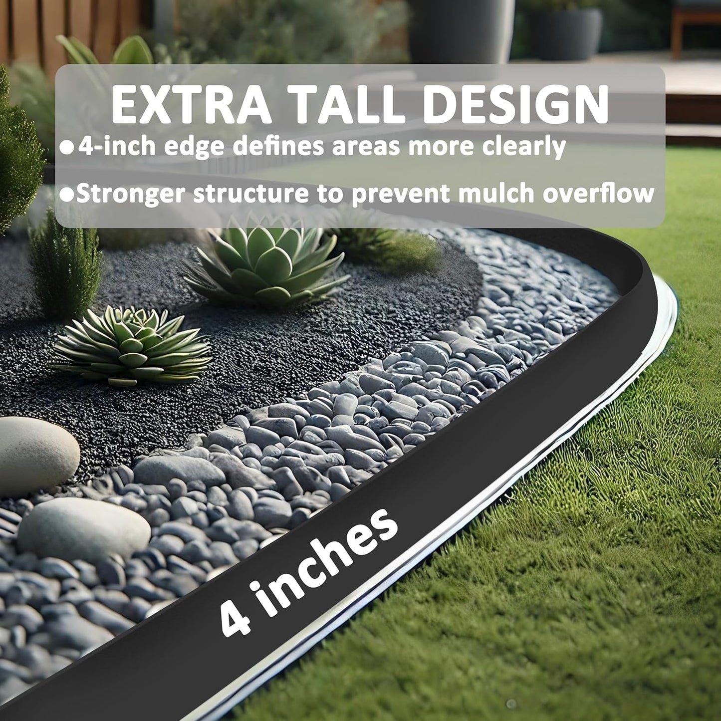 4 inch Tall Landscape Edging Kit 60FT Garden Edging with 120 Spikes for Lawn Edging and Flower Beds (Black, 60FT)