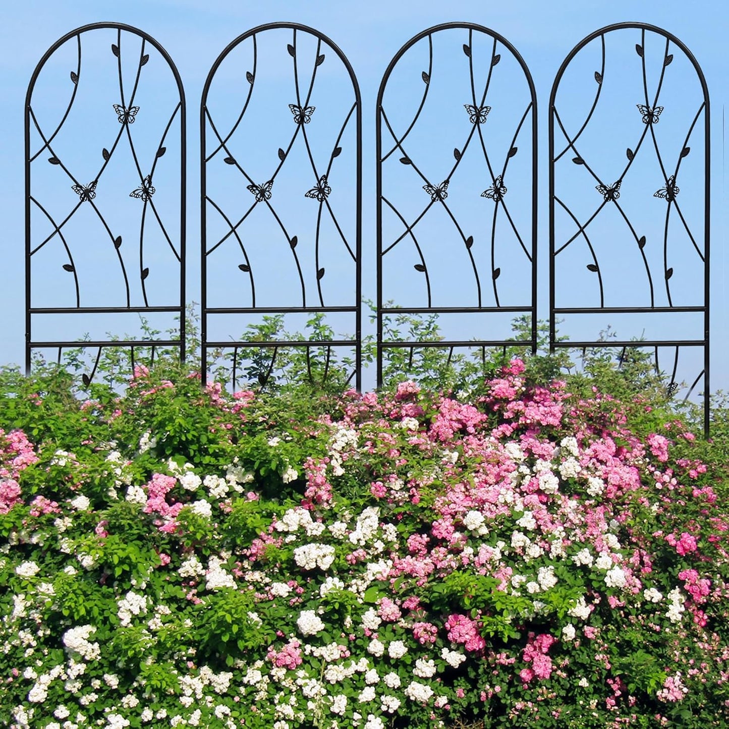 6 Pack Metal Garden Trellis 6FT Outdoor Garden Fence Rustproof Trellis for Climbing Plants Support Roses Flower Lawn Decoration, Black 71" Tall