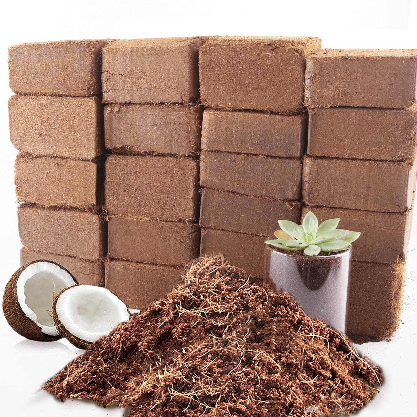 Coco Coir Brick for Plants, 24 Packs 100% Natural Organic Compressed Coconut Coir Fiber with Low EC & PH Balance, High Nutrition Coconut Soil Coco Fiber for Planting, Herbs