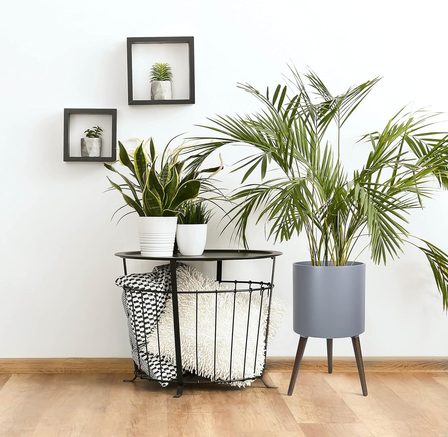 D'vine Dev 14 Inch Planter Pot with Stand, Mid-Century Tall Plant Pot with Legs for Indoor Plants, X-Large, Grey, 88-O-D-3