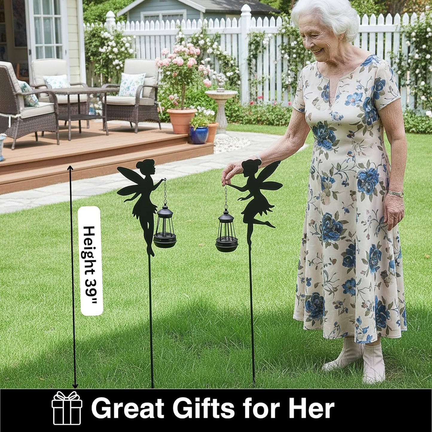 XYRIS Fairy Garden Accessories Lawn Ornaments 1 Pair - Solar Fairy Lights Outdoor Decorations, Metal Garden Stakes Decorative Figurines for Yard Decor, Patio (Type B Warm Lighting)