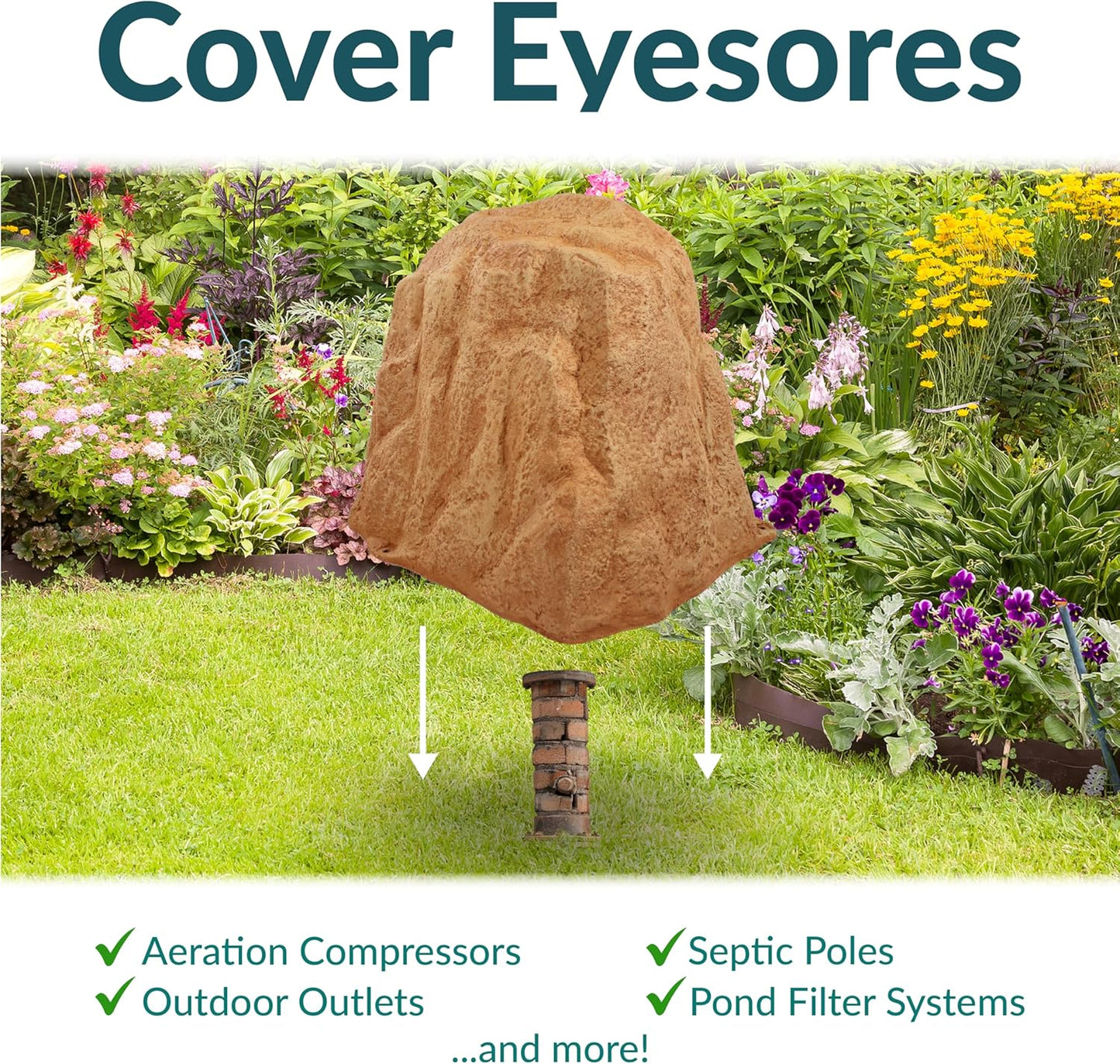 Sunnydaze 21.5” H Polyresin Faux Landscape Rock Cover - Lightweight Fake Rock Well Pump Cover for Outside - Sand - 2-Pack