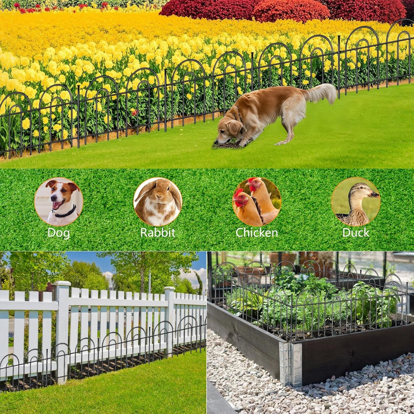 45ft X 13in Animal Barrier Fence, 32 Panels No Dig Fence for Dogs Rabbit, Anti Digging Defense Barrier Garden Edging Border, Rustproof Metal Arched Decorative Garden Fencing for Outdoor, Yard, Lawn