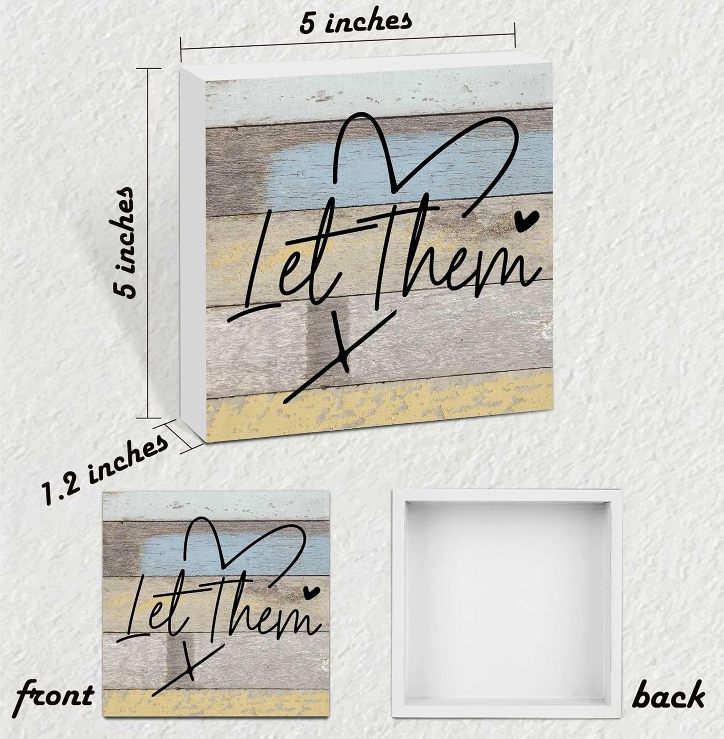 Let Them Wooden Sign, Office Decorations for Work, Let Them Mental Health Rustic Wood Box Signs 5x5 Inch, Desk Shelf Tabletop Decor for Home Cubicle Decor, Office Gifts for Coworkers Women, 14