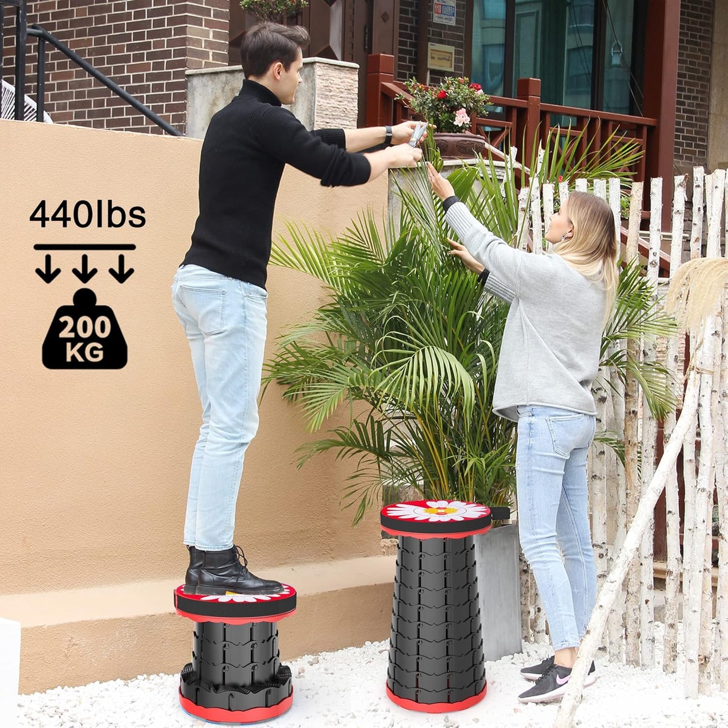 ALEVMOOM Upgraded Portable Collapsible Folding Stool with Cushion Retractable Telescoping Stool for Adults Sturdy Capacity 550lbs Camping Chair for Outdoor Hiking Garden BBQ with Bag