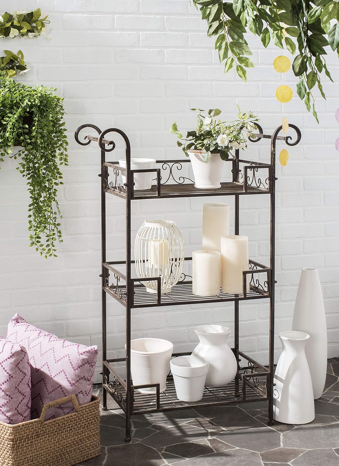 SAFAVIEH Outdoor Collection Noreen Antique White 3 Tier Shelf