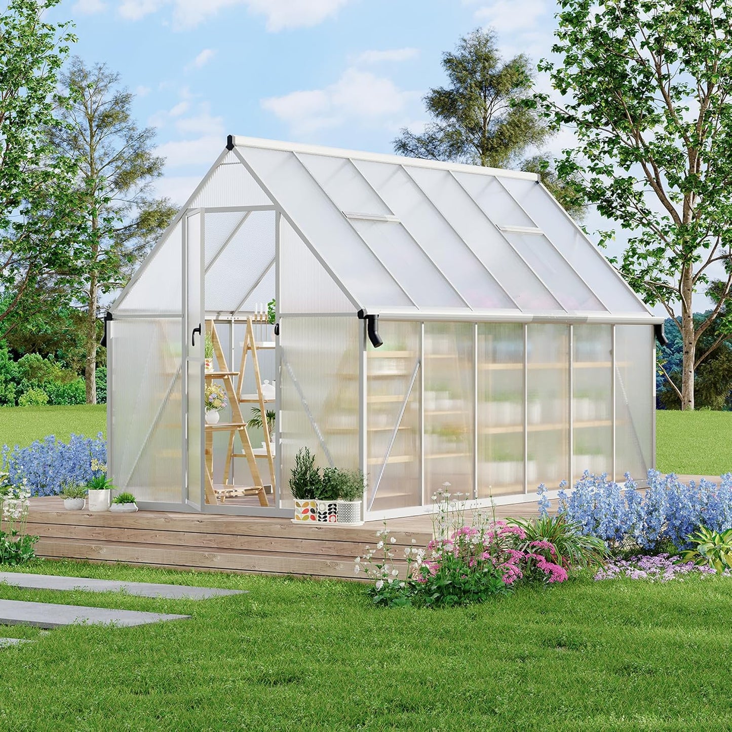 8'X14' Aluminum-Framed Polycarbonate Greenhouse, Heavy Duty Polycarbonate Greenhouse with Quick Setup Structure and Roof Vent, Large Enhanced Aluminum Greenhouses Kit for Outdoors