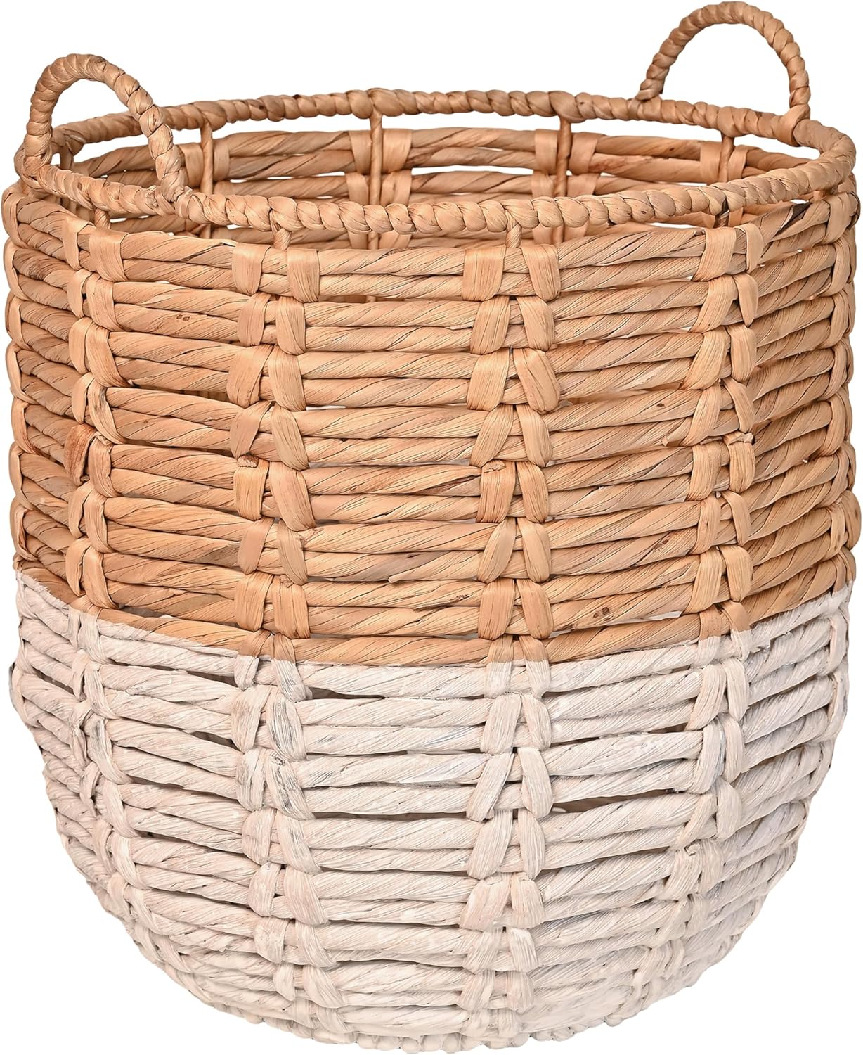 happimess BSK1003E Laurel 19.49" Bohemian Handwoven Abaca Hamper Basket with Handles, Seagrass Container for Decoration in Bedroom, Living Room, Laundry Room, Entryway, Natural, Natural/White