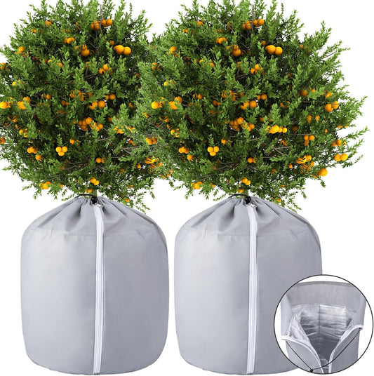 Tlswshsy 2PCS Plant Winter Protection Pot - 27.6" x 25.6" Flower Pot Protection Bag - Anti-Frost Winter Pot Plant Cover with Drawstring and Zipper for Winter Outdoor Fruit Trees Potted Plants Shrub