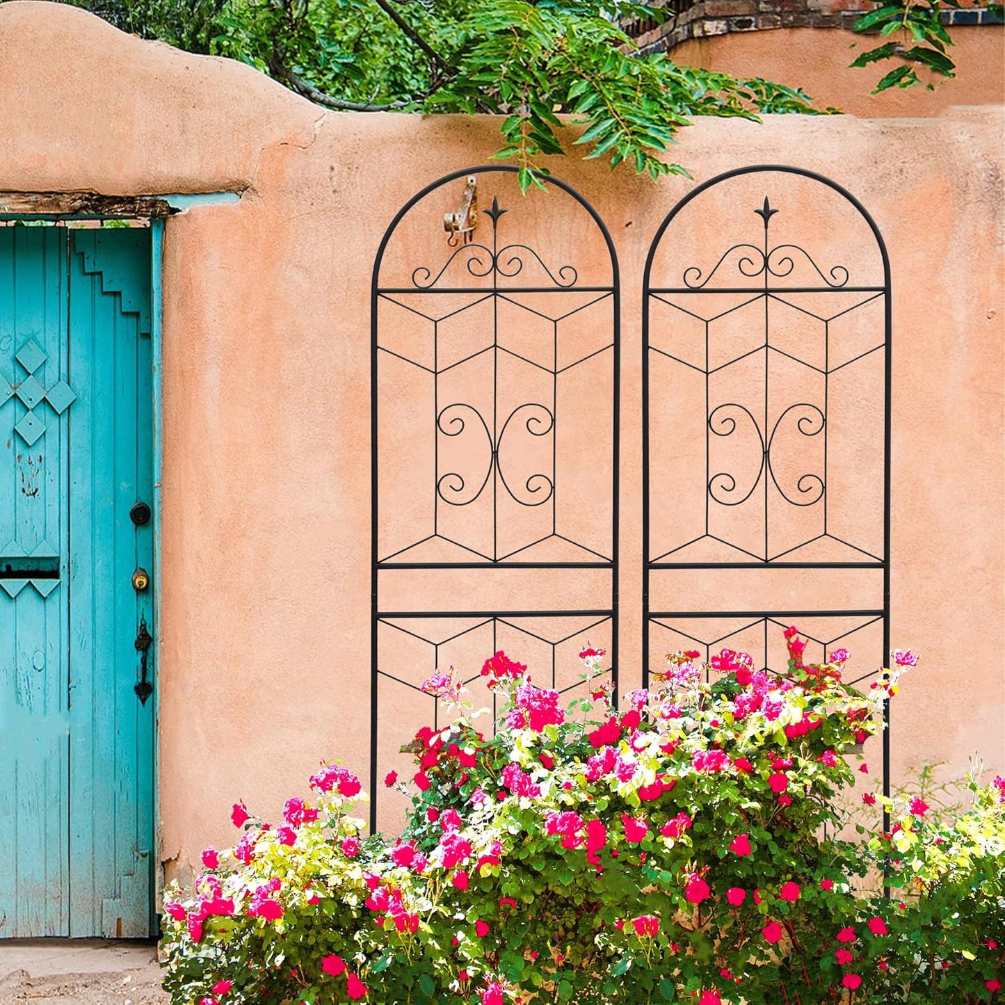 4 Pack Metal Garden Trellis 71" Tall Outdoor Climbing Plant Support for Roses, Flowers, Rustproof Durable Black Galvanized Tube, Lawn Garden Fence Decor Screen (4, Castle-71 H)