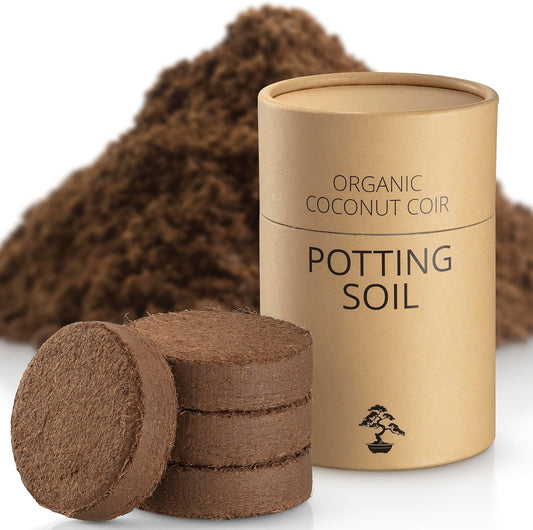 Coconut Coir Potting Soil for Indoor Plants - Expands to 2.5 Quart (5.5 lb) | Bonsai Soil Discs Perfect for General Houseplants, Herbs, and Bonsai Trees - Expands with Water