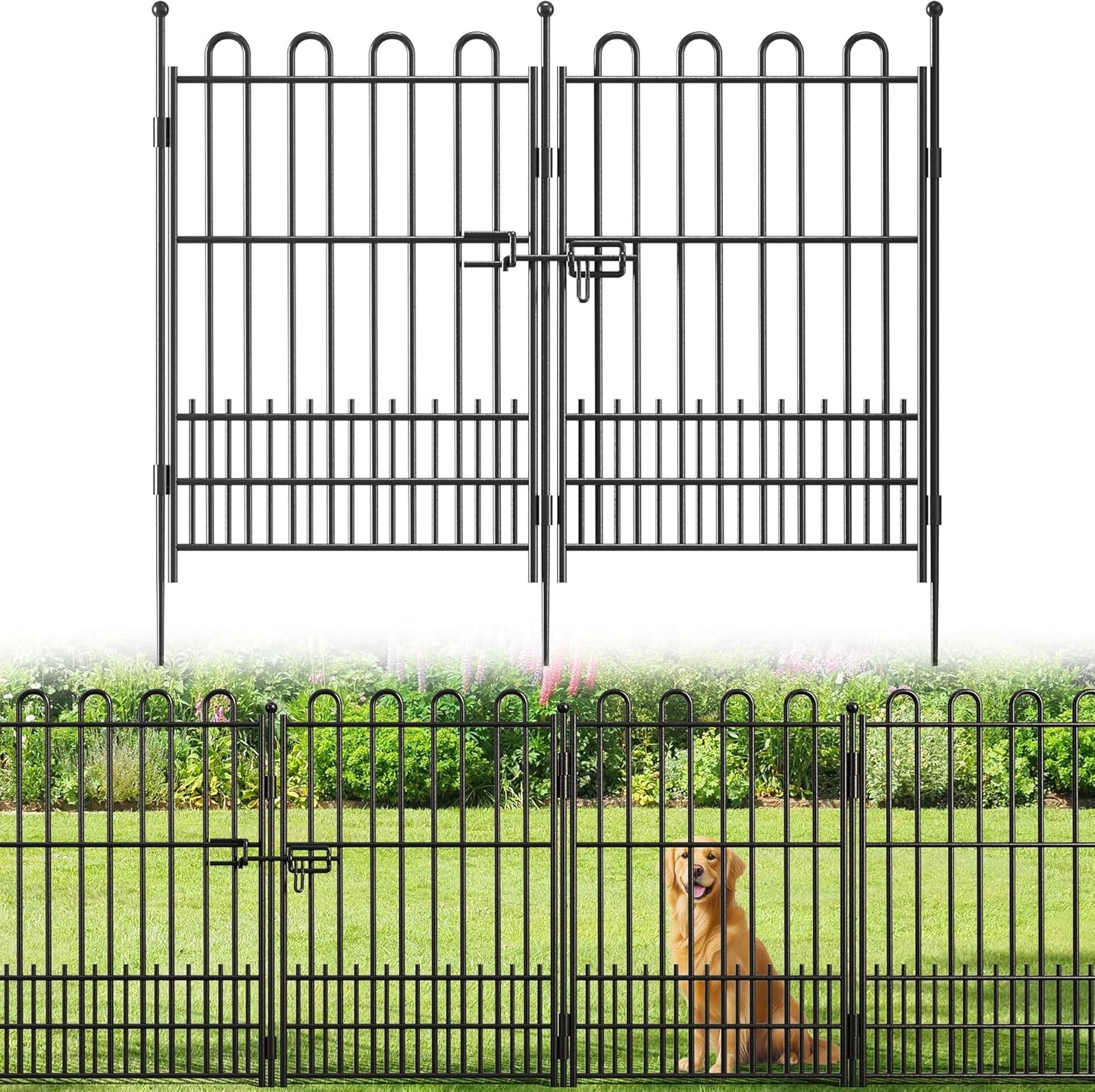 10 Panels Garden Fence with Latch Gate, 39.51in (H) X 23.08ft(L) Animal Barrier Fence with 1in Gaps for Rabits, Tall Dog Fencing Outdoor for Yard, Flower Beds, Patios, Vegetable Patches