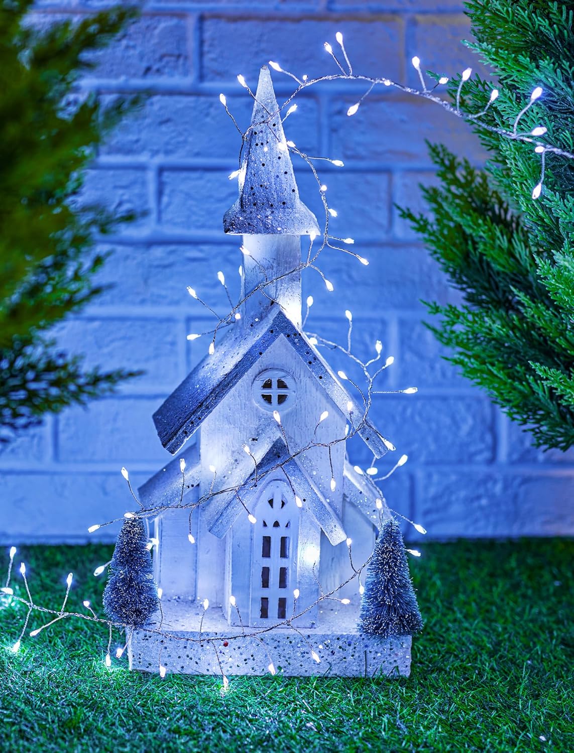 Brightown Solar Lights for Outside, 9.8Ft 120 LED Solar String Lights Outdoor Waterproof, 8 Modes Firecracker Balcony Light for Tree Patio Christmas Party Wedding Decor (Pure White)