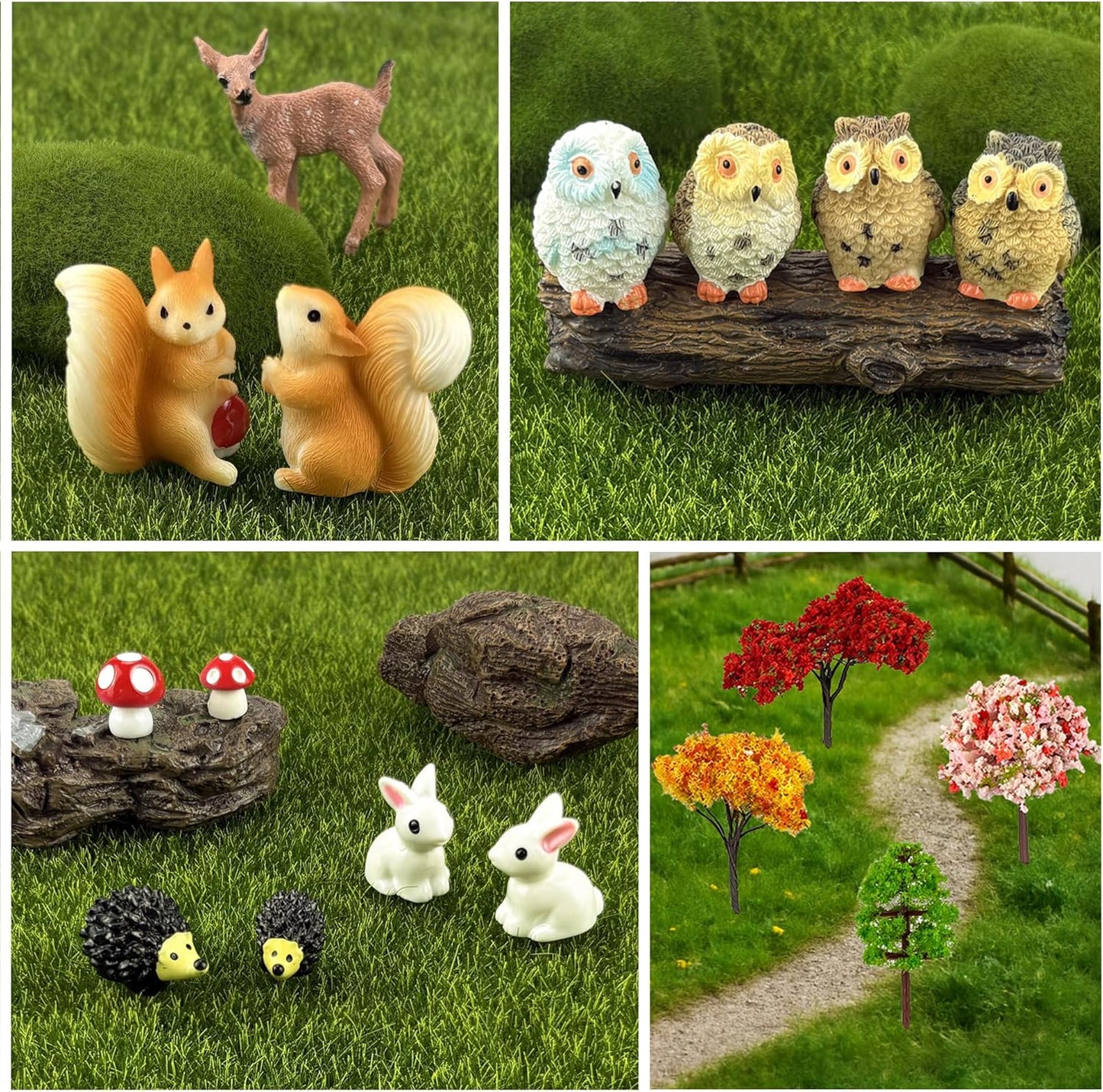 36 Pcs Fairy Garden Accessories, Mini Resin Animals Figures, Artificial Tree Stumps and Fake Stone Rocks, Moss Bonsai Micro Landscape Ornaments Kit, Miniature Garden Kit, Terrarium Ornaments DIY Craft