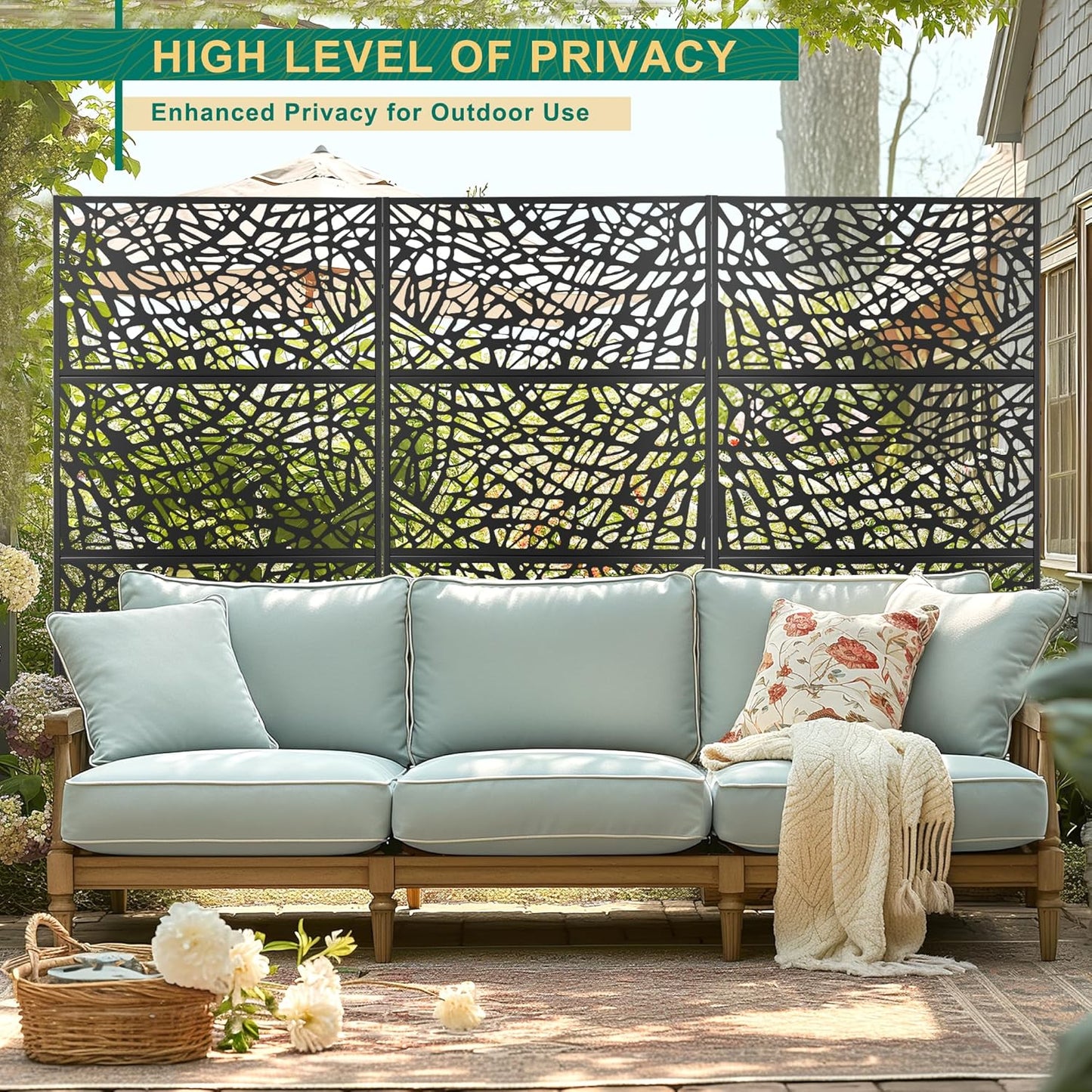 72" H×47" W Metal Privacy Screen Outdoor Privacy Screen Freestanding, Outdoor Privacy Screens and Panels for Patio Lawn Deck, Outdoor Privacy Panels Decorative Privacy Fence(Consists of 3 Panels)