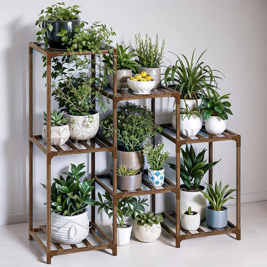 Plant Stand Indoor Outdoor Wood Plant Shelf for Multiple Plants Corner Plant Rack Window Flower Stand for Garden Patio