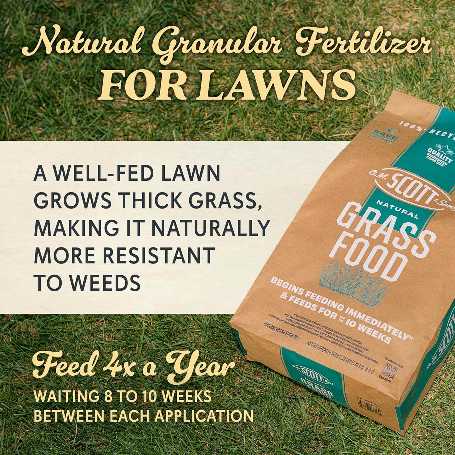 O.M. Scott and Sons Natural Grass Food, Food for Lawns, Fertilizes for up to 10 Weeks, Covers up to 2,000 sq. ft., 12.72 lbs.