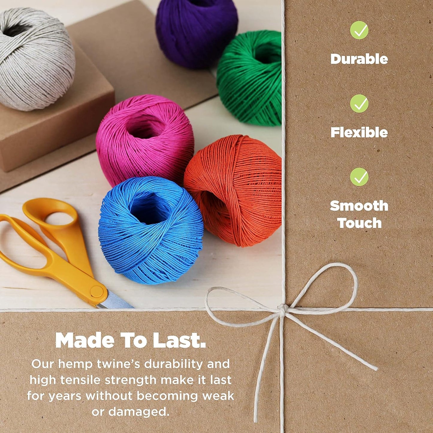 Hemp Twine for Gardening - Twine for Crafts - Organic Natural Hemp String for Jewelry Making - Strong Durable Cord for Decoration, Macrame + Cooking - 1MM, 100G/430 Ft. - 20 lb. Test Strength - Black