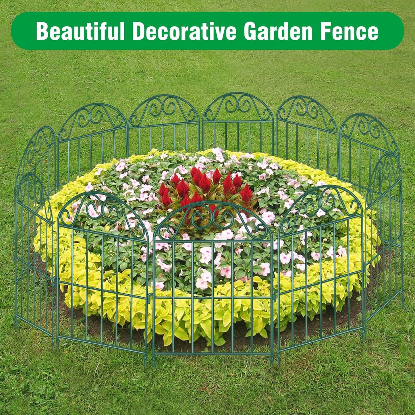 ADAVIN 20 Panels Collapsible Garden Fence Animal Barrier,22 Ft(L) x 24 in(H) Rustproof Metal Wire Panel Border for Dogs Rabbits, Arched Flower Edging for Landscape Patio Yard Outdoor Decor, Green