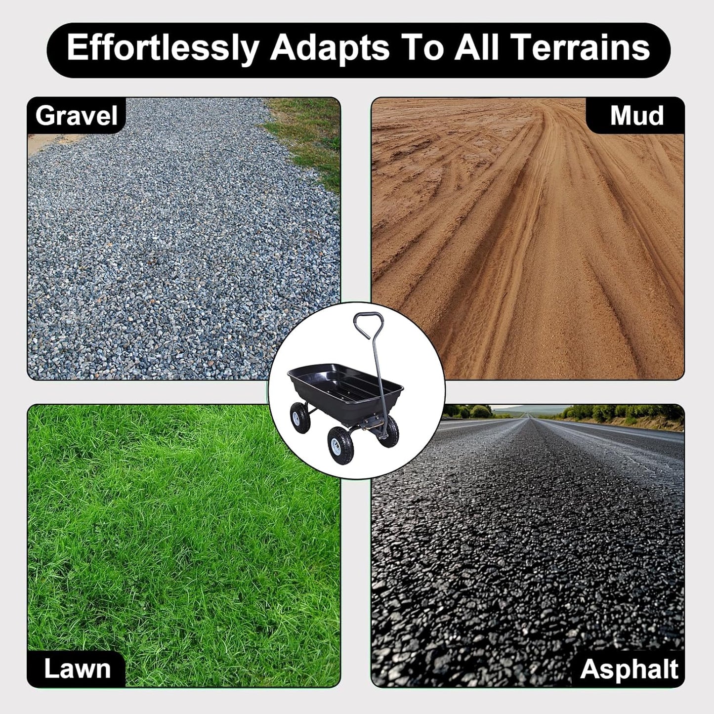 AAIN 600 Lbs Poly Garden Dump Cart,Camping Beach Wagon with 180° Rotating Handle and 10"Pneumatic Tires,Practical Heavy Duty Yard carts and Wagons,Quick Release Utility Wheel Barrow Trolley,Green A078