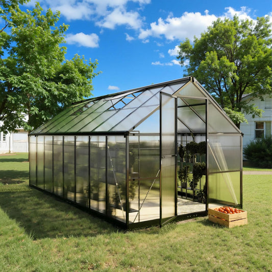 8x16 FT Greenhouse, Polycarbonate Green House with Quick Setup Structure and Roof Vent, Aluminum Large Walk-in Greenhouse for Outside Garden Backyard, Black