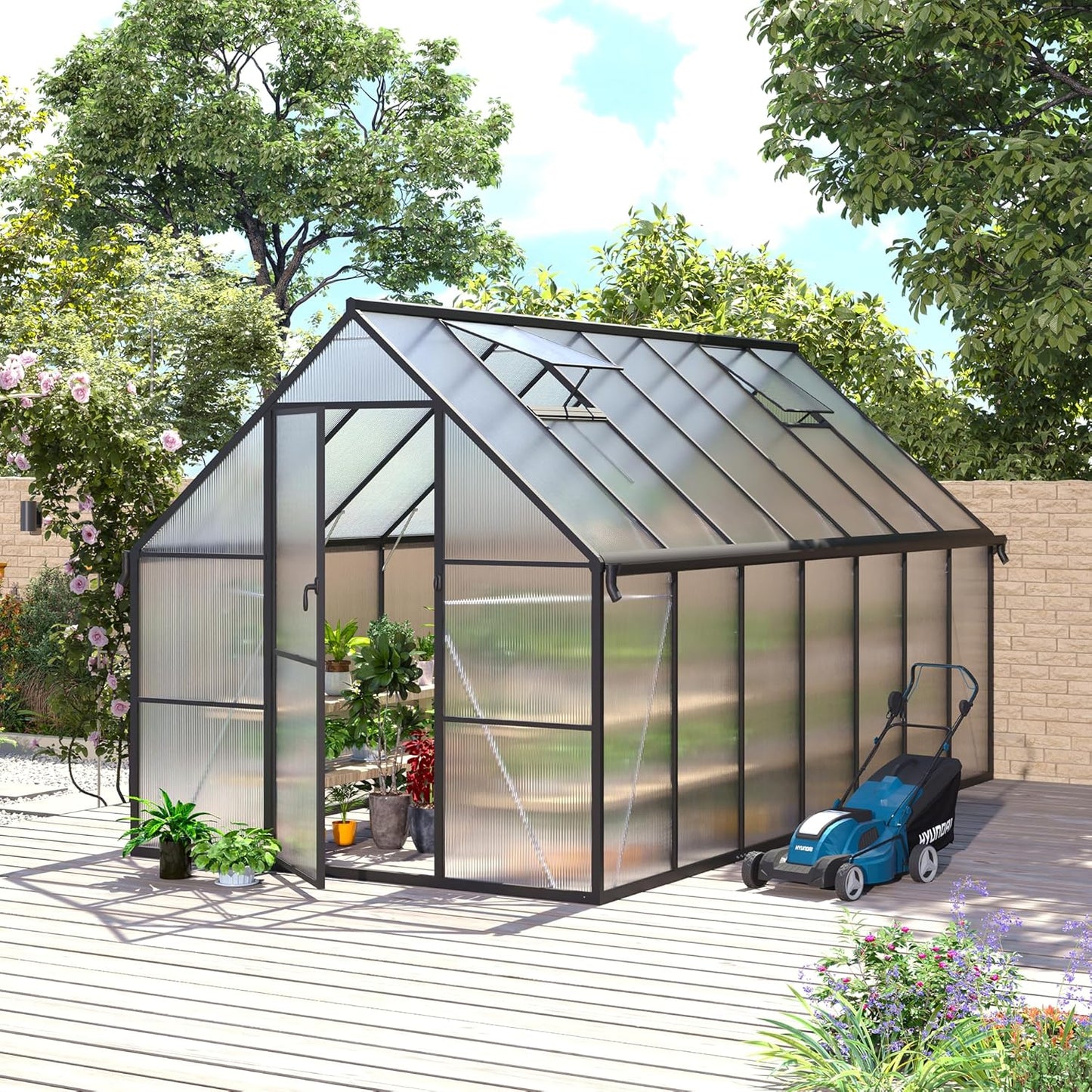 8x14 FT Greenhouse for Outdoors, Polycarbonate Greenhouse with Roof Vent, Enhanced Aluminum Large Walk-in Green House for Garden Backyard