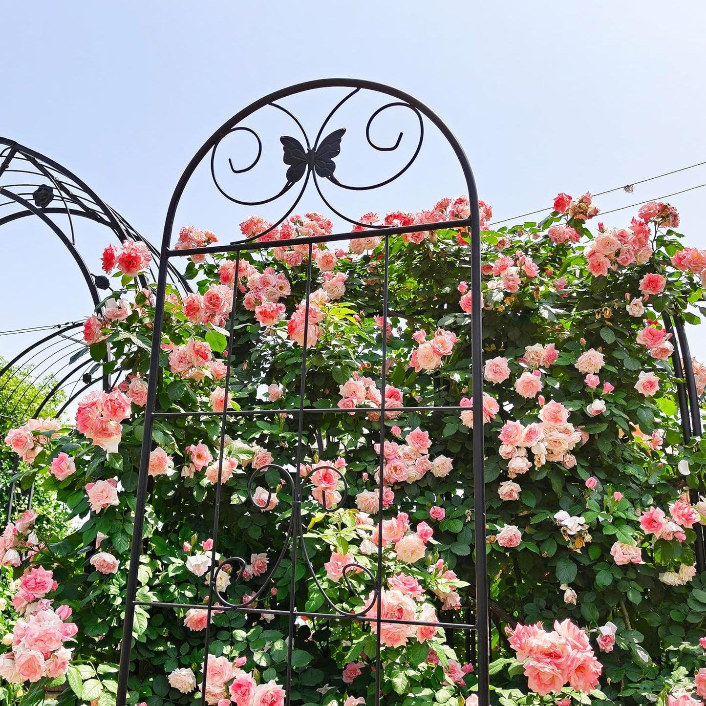 6 Pack Metal Garden Trellis 87" Tall for Climbing Plants Garden Fence Rustproof Outdoor Trellis Support Roses Flower Lawn, Black 7.2FT