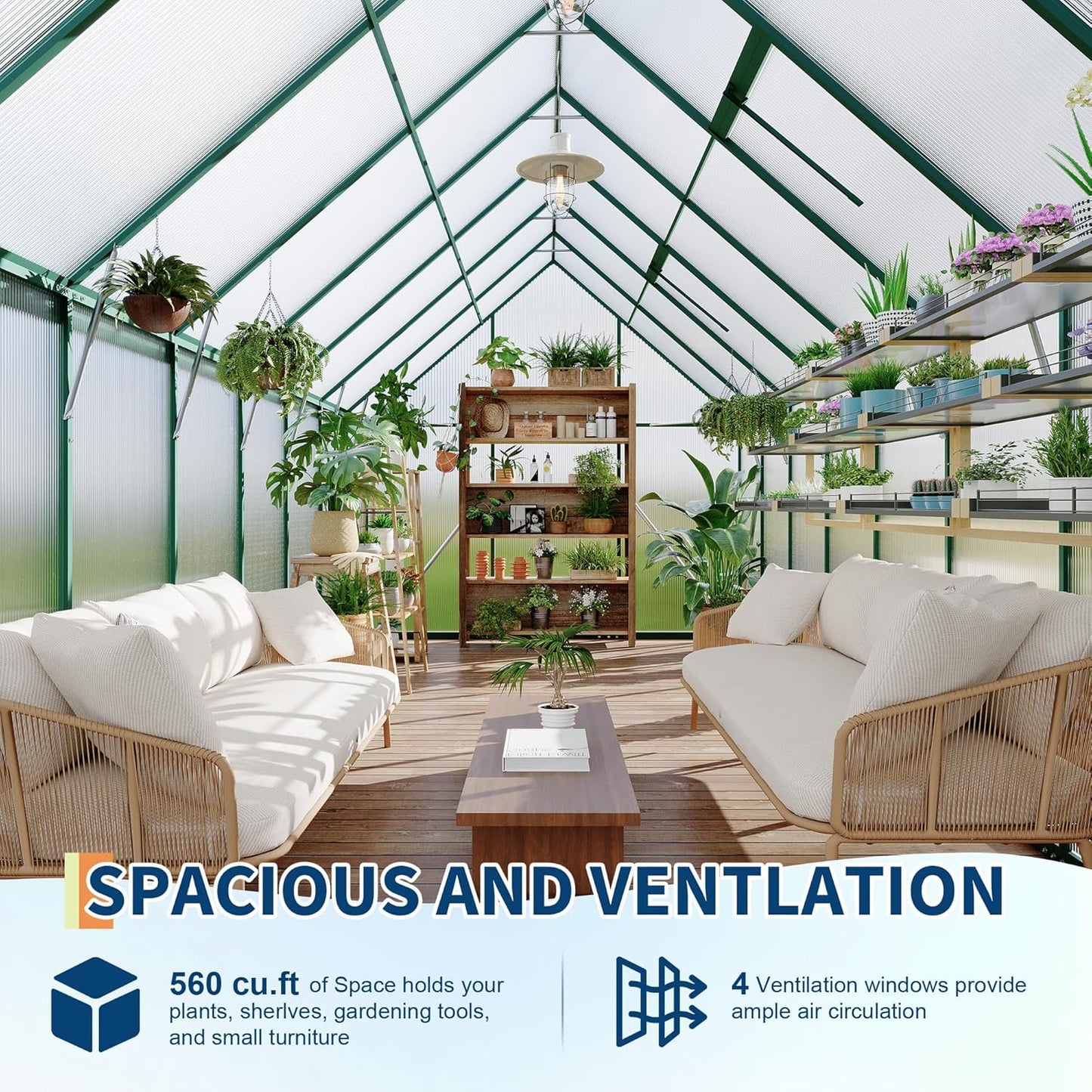 8'X16' Aluminum-Framed Polycarbonate Greenhouse, Heavy Duty Polycarbonate Greenhouse with Quick Setup Structure and Roof Vent, Large Enhanced Aluminum Greenhouses Kit for Outdoors