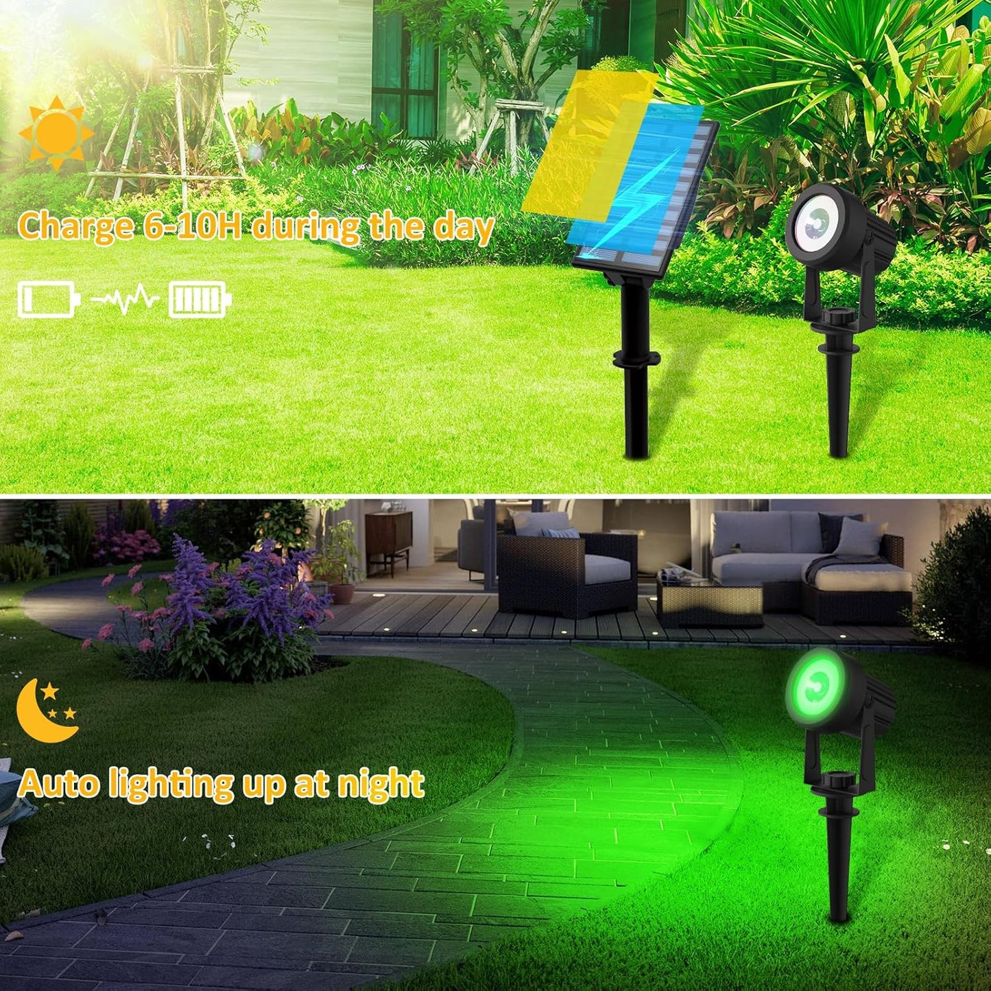 T-SUNUS Halloween Color Changing Solar Landscape Spotlights, IP65 Waterproof Garden Lights 9.8ft Cable, Outdoor RGB Spot Light with Separated Panel for Christmas Yard Driveway Porch Walkway Pool Patio