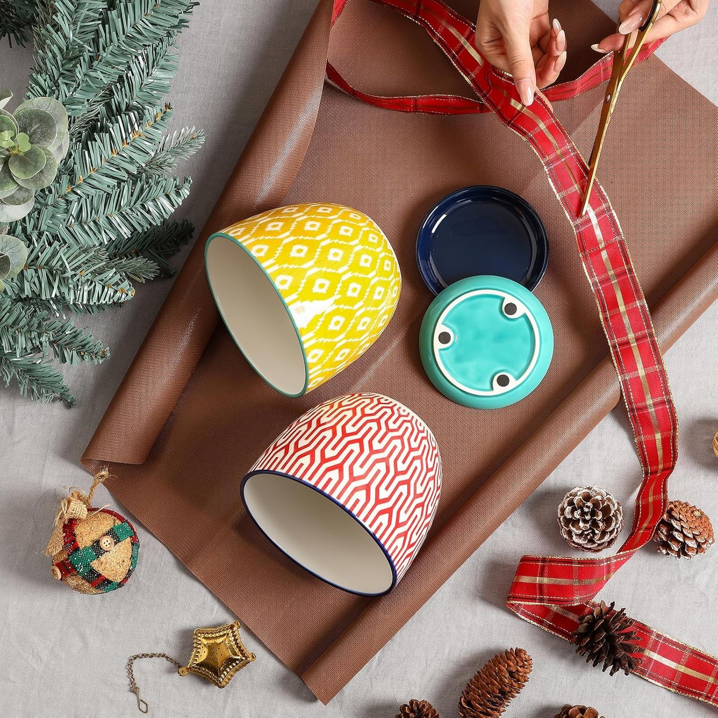 Selamica Ceramic Plant Pots, 5.6 Inch Flower Pots for Indoor Plants, Planters with Drainage Hole and Saucer, Garden Pots for Succulent, Orchid, Home Decor, Set of 4, Assorted Colors