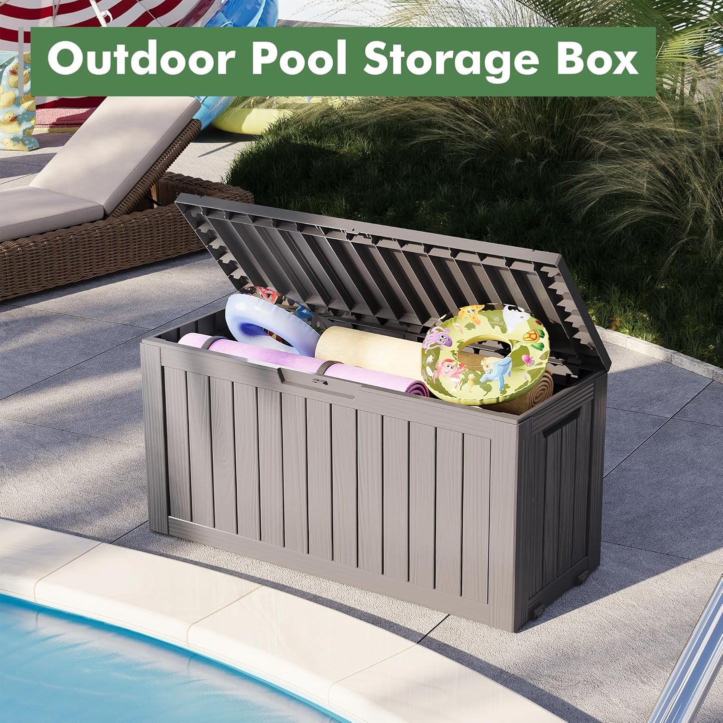 72 Gallon Deck Box Lockable Resin Outdoor Storage Box waterproof Outdoor Container for Patio Furniture Cushions, Pillow