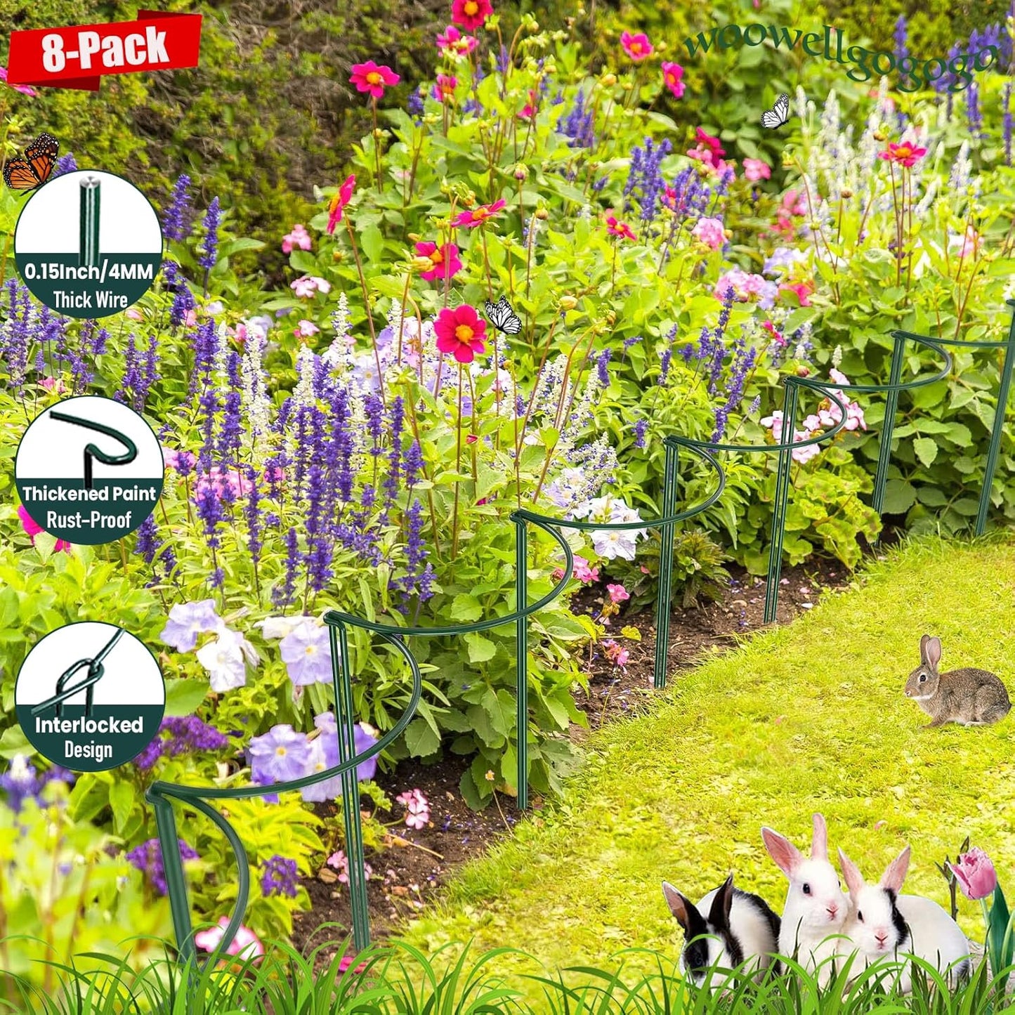 8 Pack Snake Plant Support Stakes - Rust-Proof Half Round Peony Stakes and Supports - Ideal for Hydrangeas, Dahlias, and More - Indoor and Outdoor Potted Plant Support and Stakes